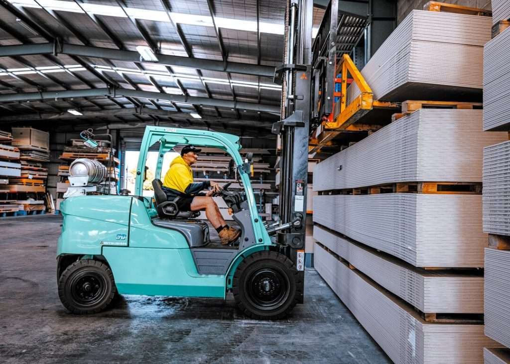 forklift stacking residential plasterboard